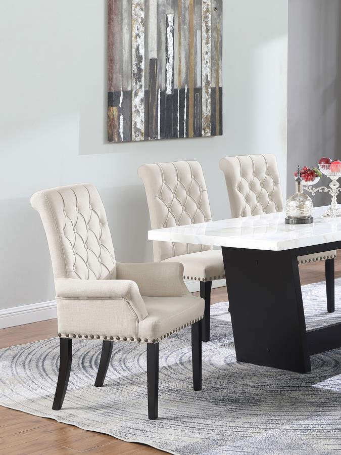 Alana Velvet Upholstered Dining Arm Chair Sand view 2