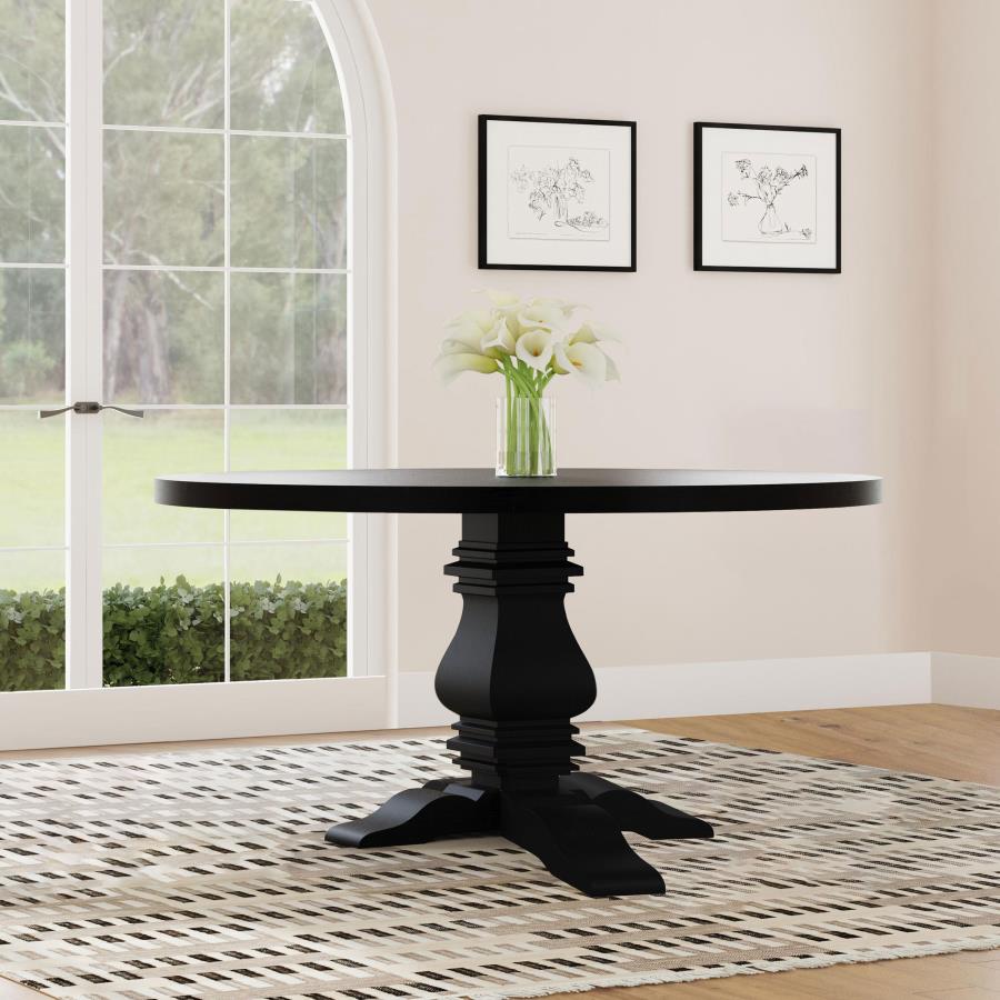 Florence Round 60-inch Pedestal Base Dining Table Black view 2