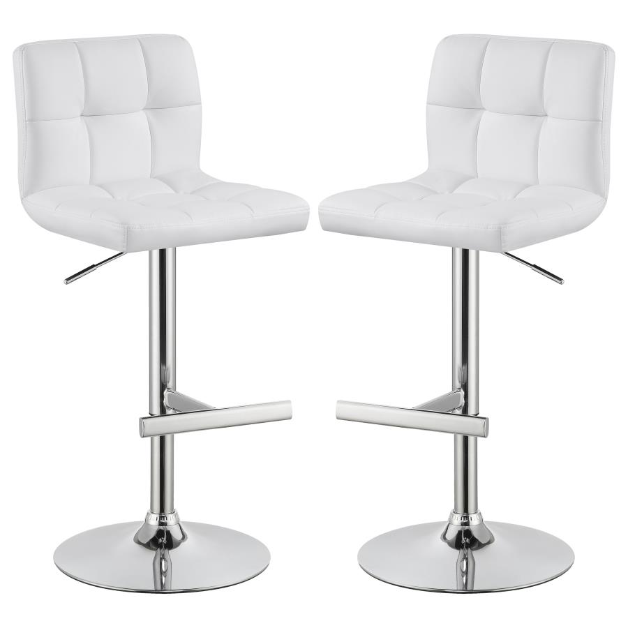 Lenny Upholstered Adjustable Bar Stool White (Set of 2)