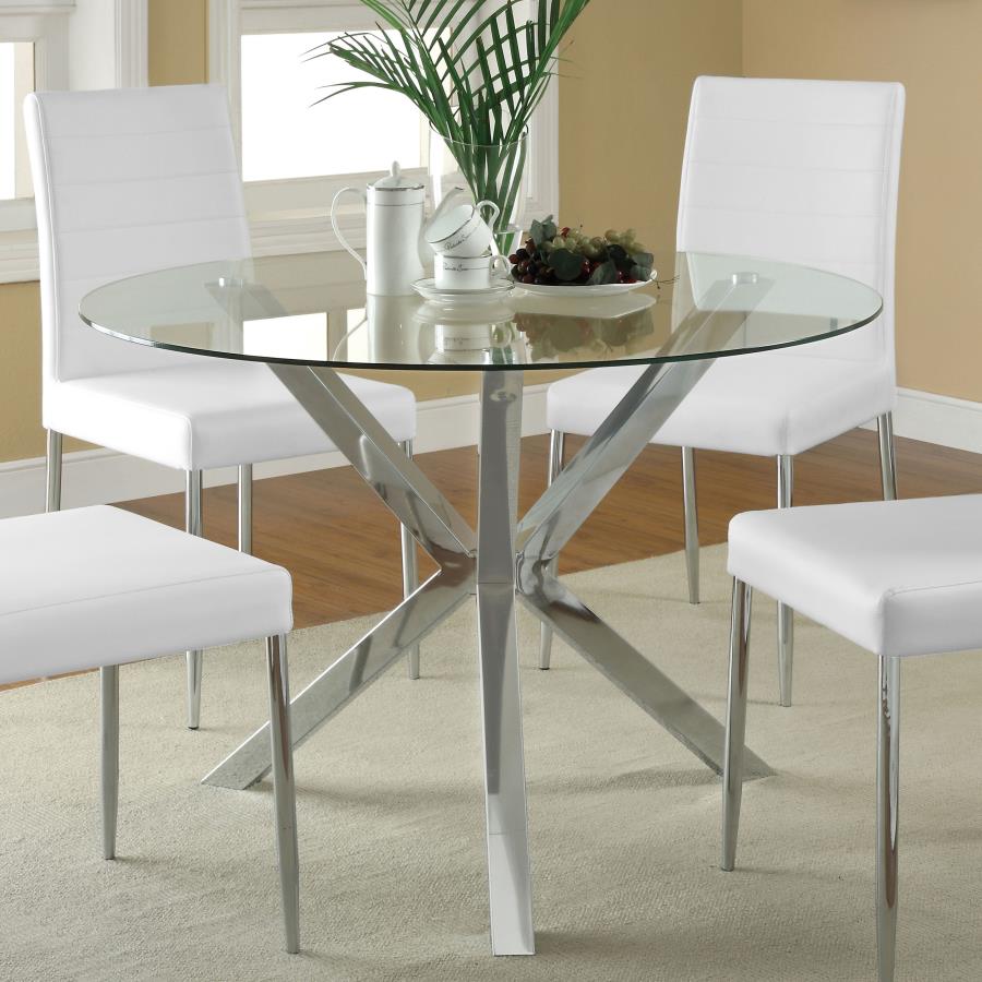 Vance Round 41-inch Glass Top Asterisk Dining Table Chrome view 2