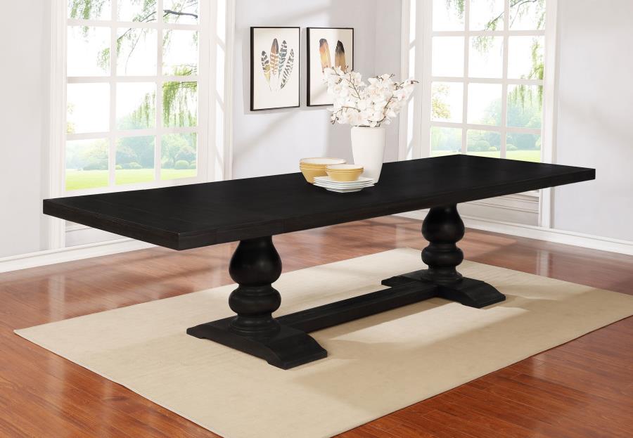 Phelps 123-inch Extension Leaf Dining Table Distressed Noir view 2