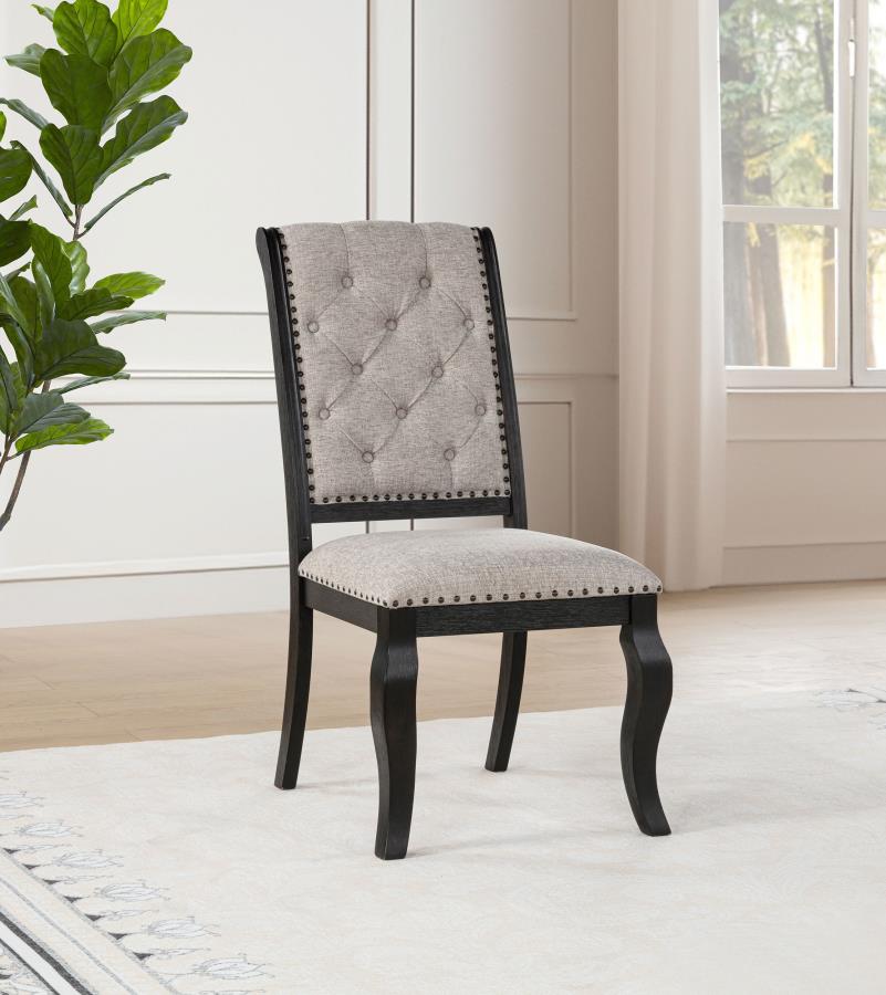 Phelps Upholstered Dining Side Chair Tan Distressed Noir (Set of 2) view 2