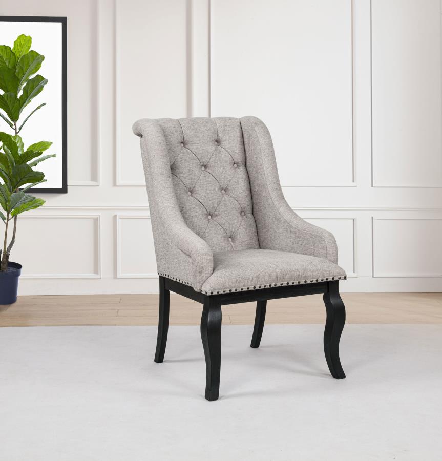 Phelps Upholstered Dining Arm Chair Tan Distressed Noir (Set of 2) view 2
