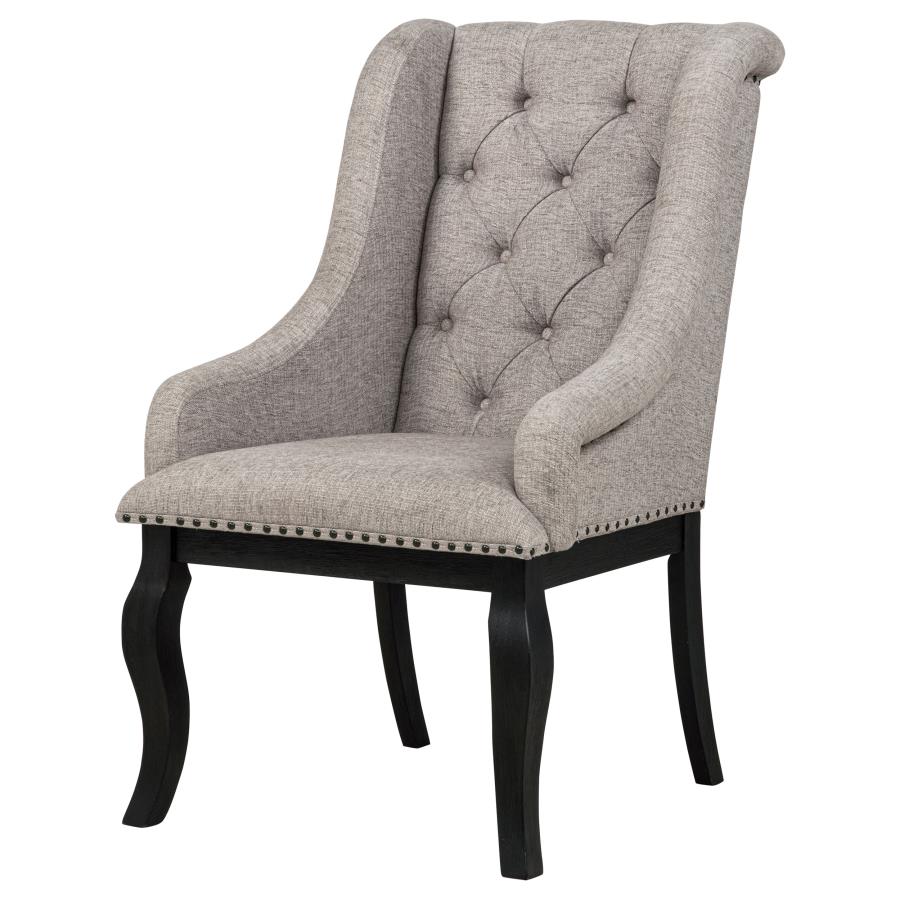 Phelps Upholstered Dining Arm Chair Tan Distressed Noir (Set of 2) view 5