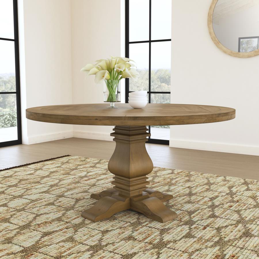 Florence Round 60-inch Wood Dining Table Rustic Honey view 2