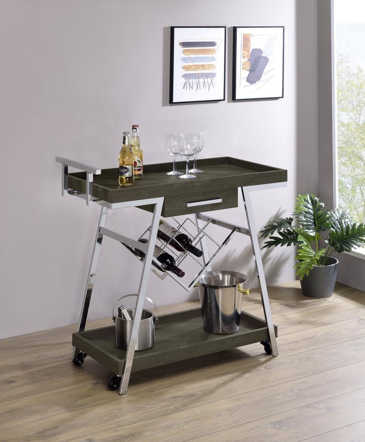 Kinney 1-drawer Engineered Wood Bar Cart Rustic Grey view 2
