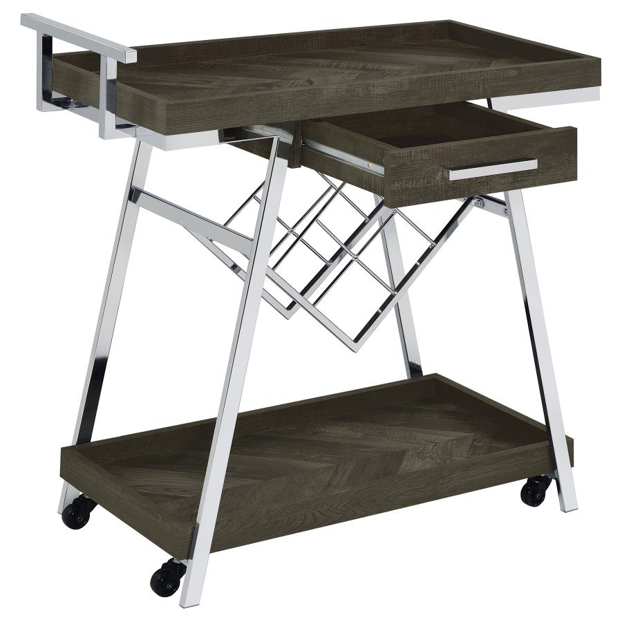 Kinney 1-drawer Engineered Wood Bar Cart Rustic Grey view 3