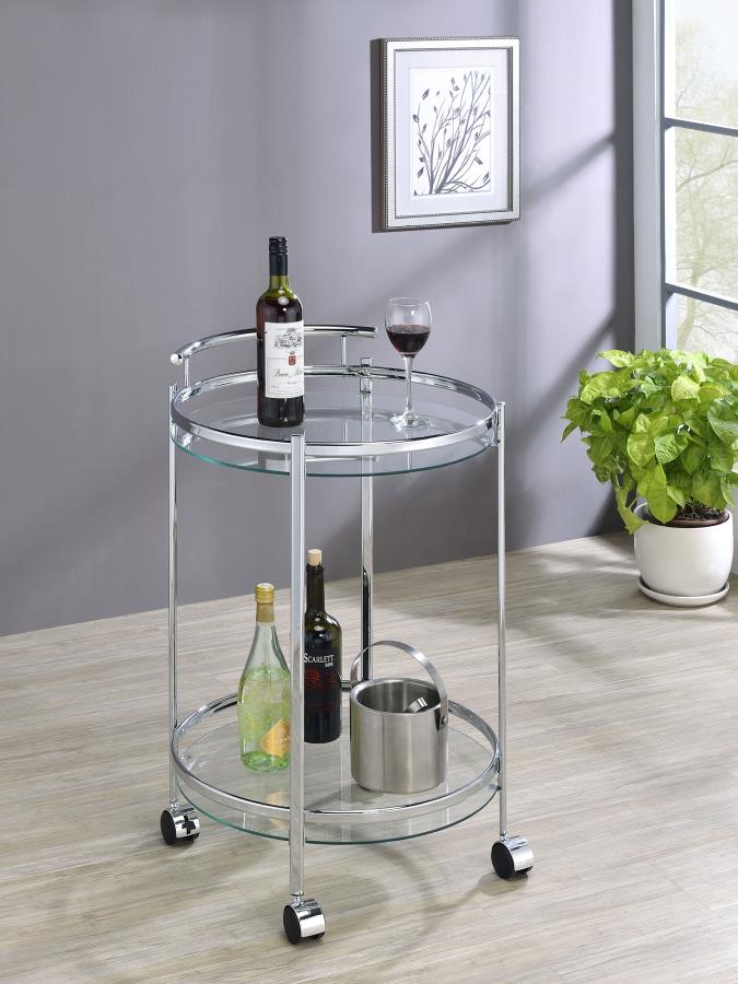 Chrissy Round Glass Shelf Metal Bar Cart Chrome view 2
