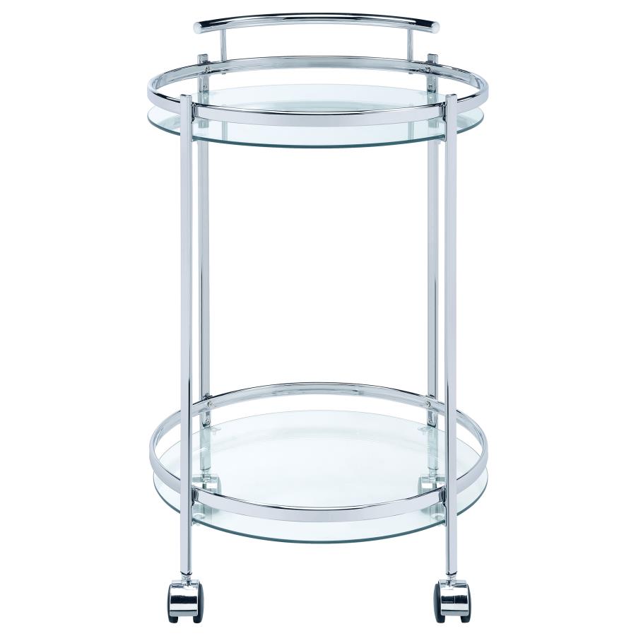 Chrissy Round Glass Shelf Metal Bar Cart Chrome view 3