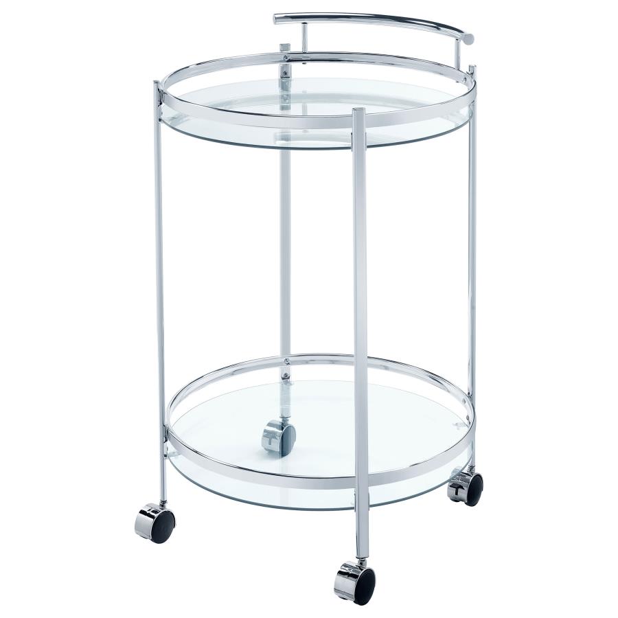 Chrissy Round Glass Shelf Metal Bar Cart Chrome view 4