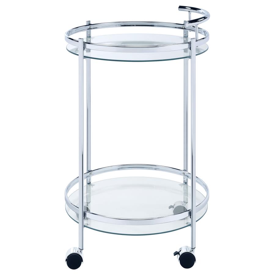 Chrissy Round Glass Shelf Metal Bar Cart Chrome view 5