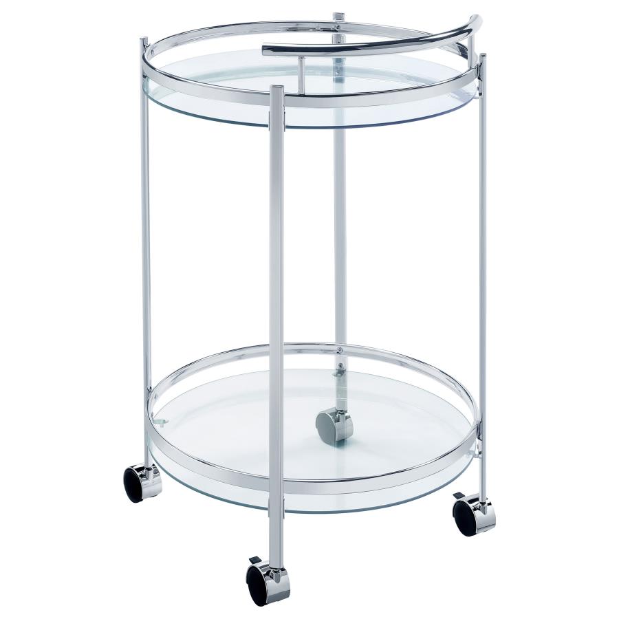Chrissy Round Glass Shelf Metal Bar Cart Chrome view 6