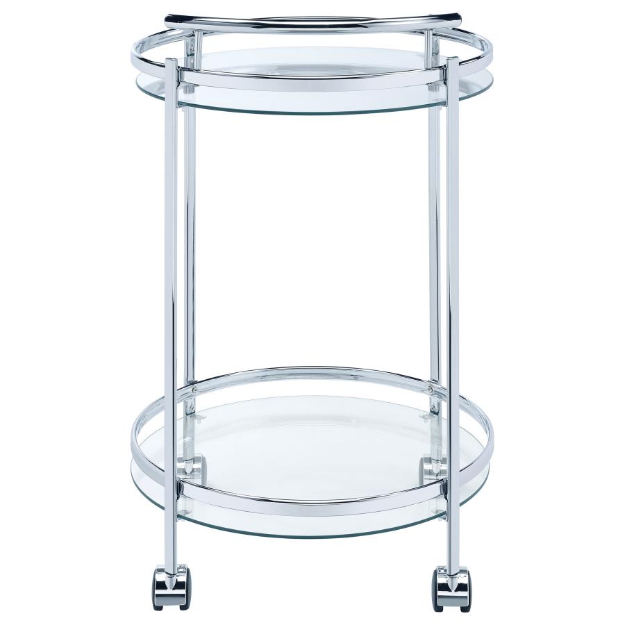 Chrissy Round Glass Shelf Metal Bar Cart Chrome view 7