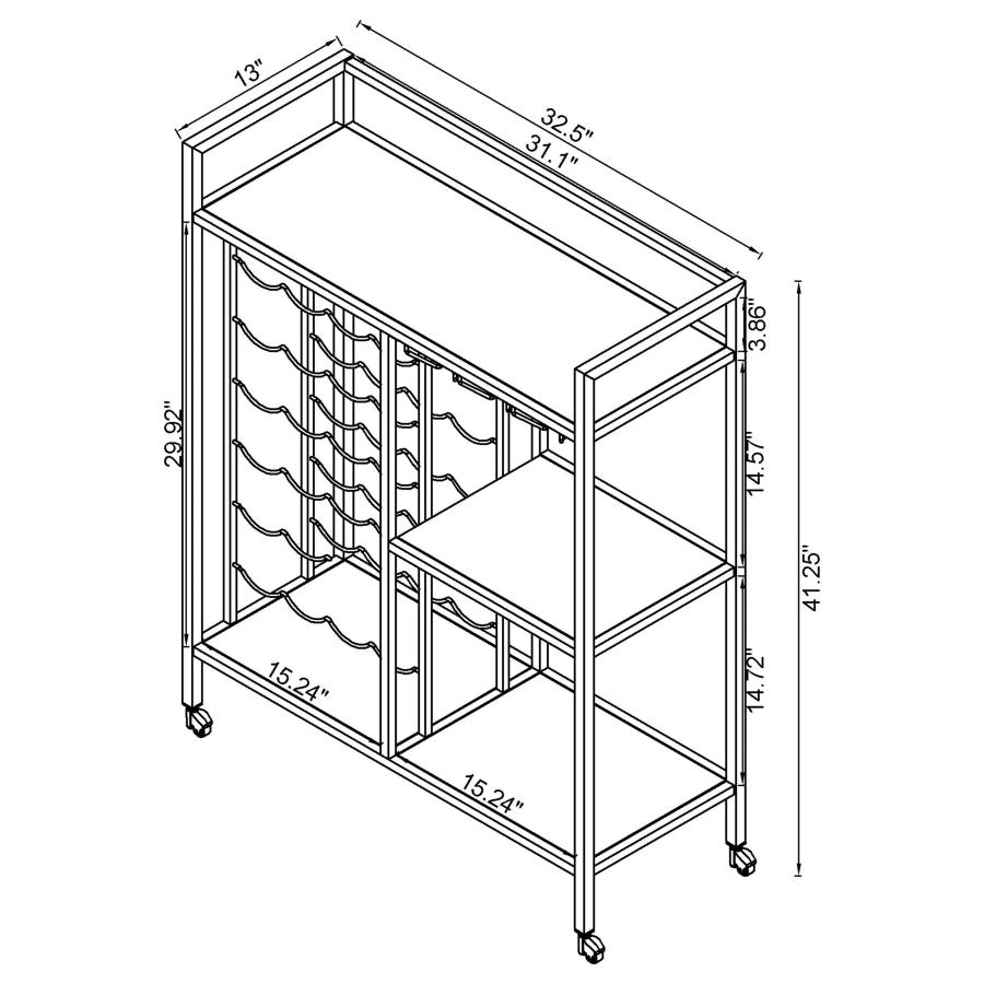 Derion 3-tier Rectangular Glass Shelf Metal Bar Cart Chrome view 2