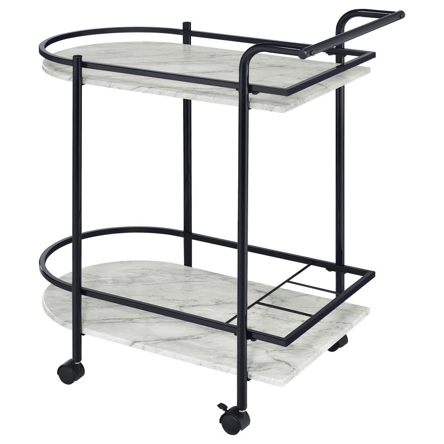 Desiree 2-tier Faux Marble Shelf Metal Bar Cart Black view 6