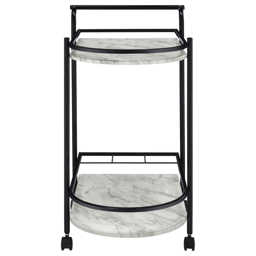 Desiree 2-tier Faux Marble Shelf Metal Bar Cart Black view 2