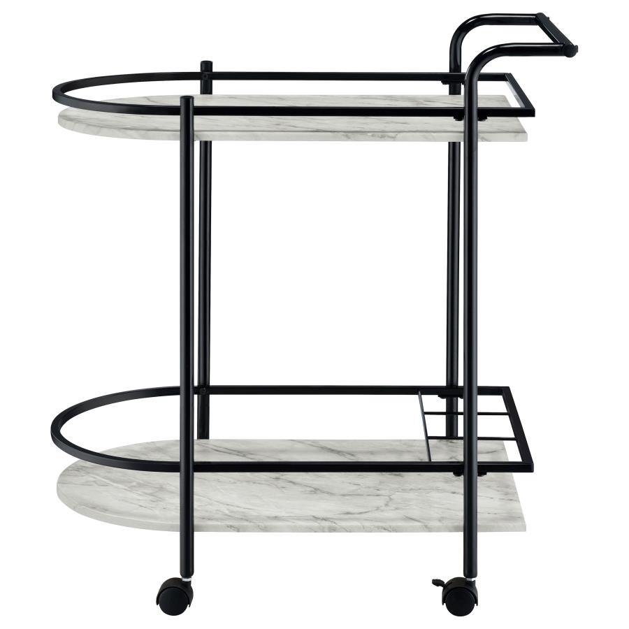 Desiree 2-tier Faux Marble Shelf Metal Bar Cart Black view 4