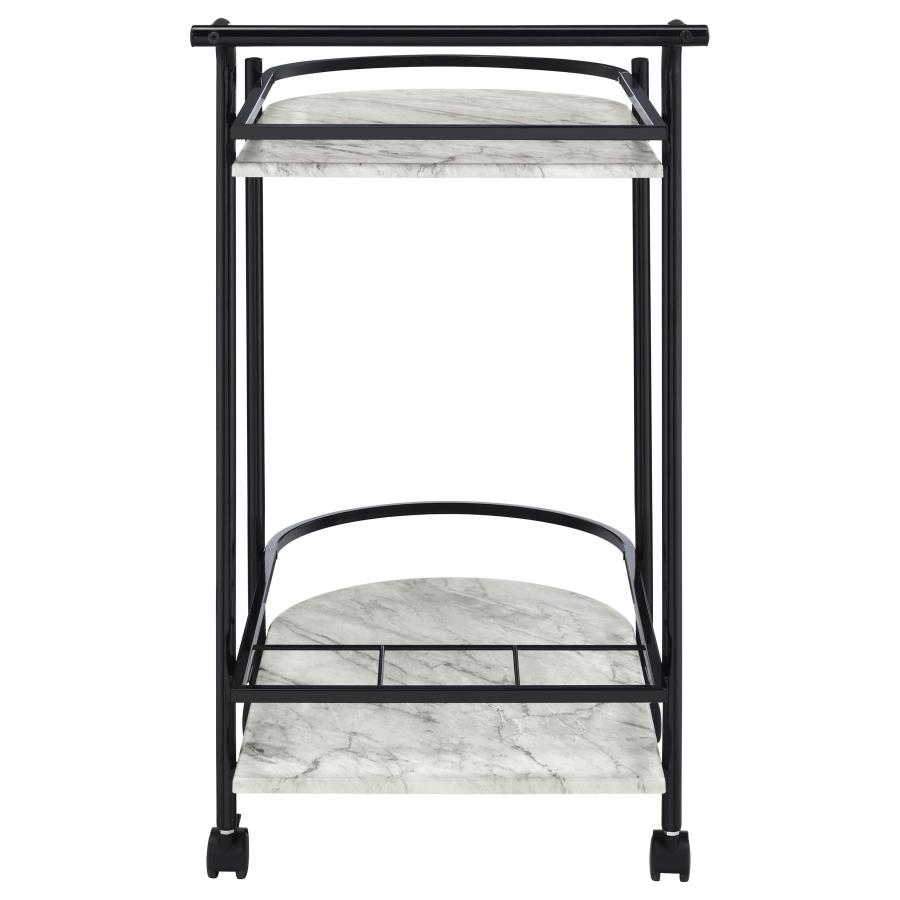 Desiree 2-tier Faux Marble Shelf Metal Bar Cart Black view 6