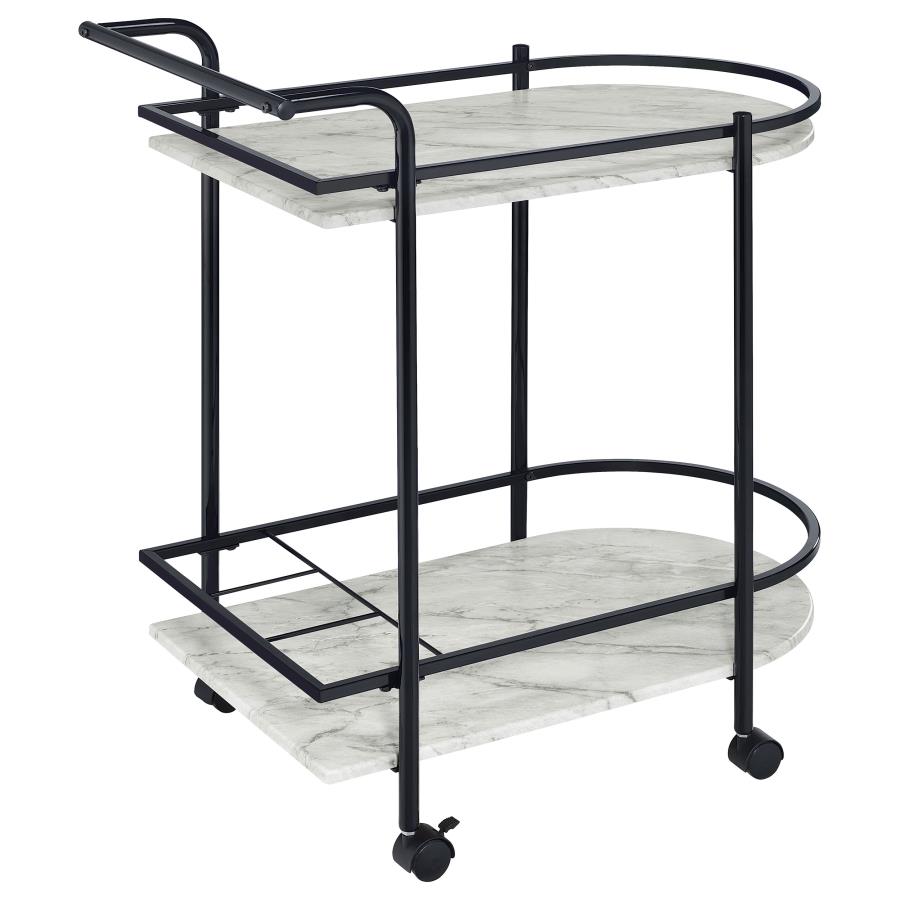Desiree 2-tier Faux Marble Shelf Metal Bar Cart Black view 7