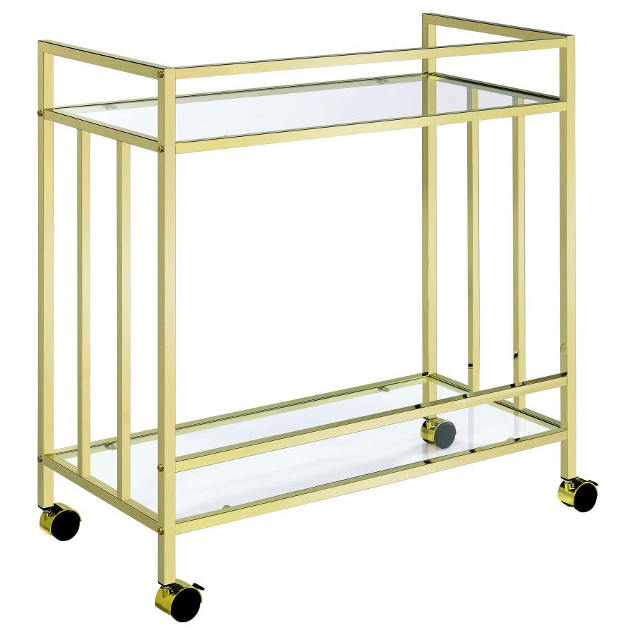 Cara 2-tier Rectangular Glass Shelf Metal Bar Cart Brass view 5