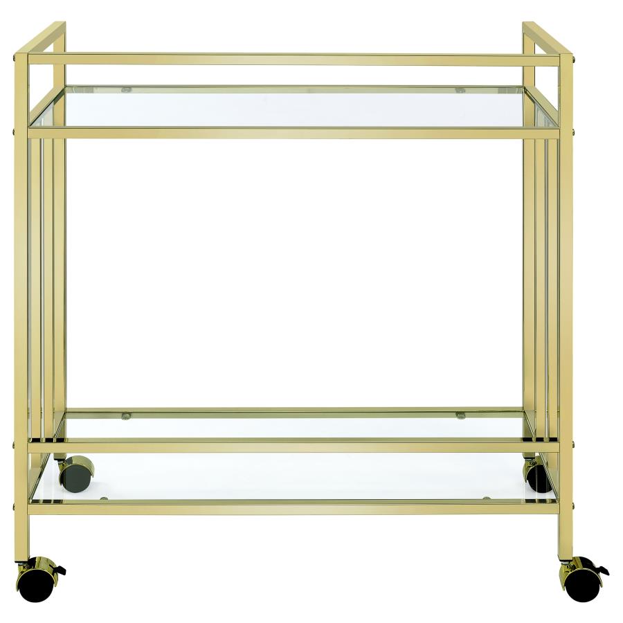 Cara 2-tier Rectangular Glass Shelf Metal Bar Cart Brass view 6