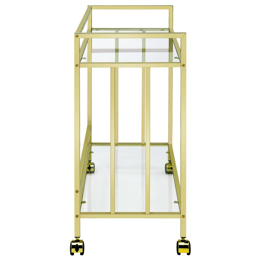 Cara 2-tier Rectangular Glass Shelf Metal Bar Cart Brass view 7