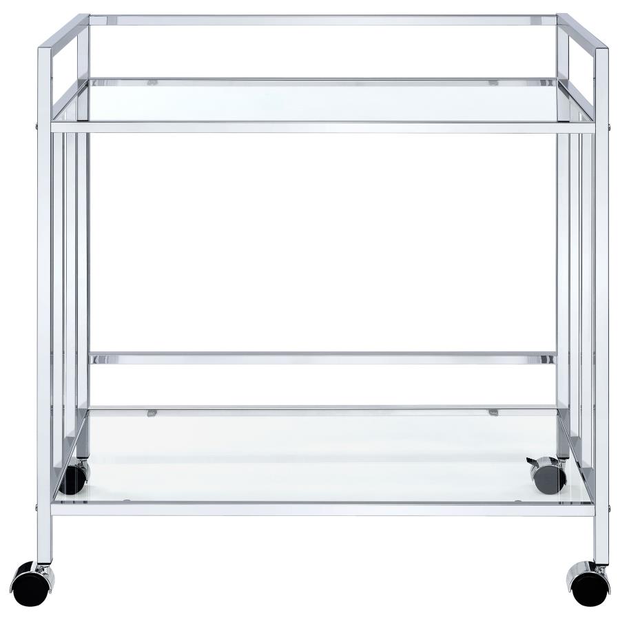 Cara 2-tier Rectangular Glass Shelf Metal Bar Cart Chrome view 3