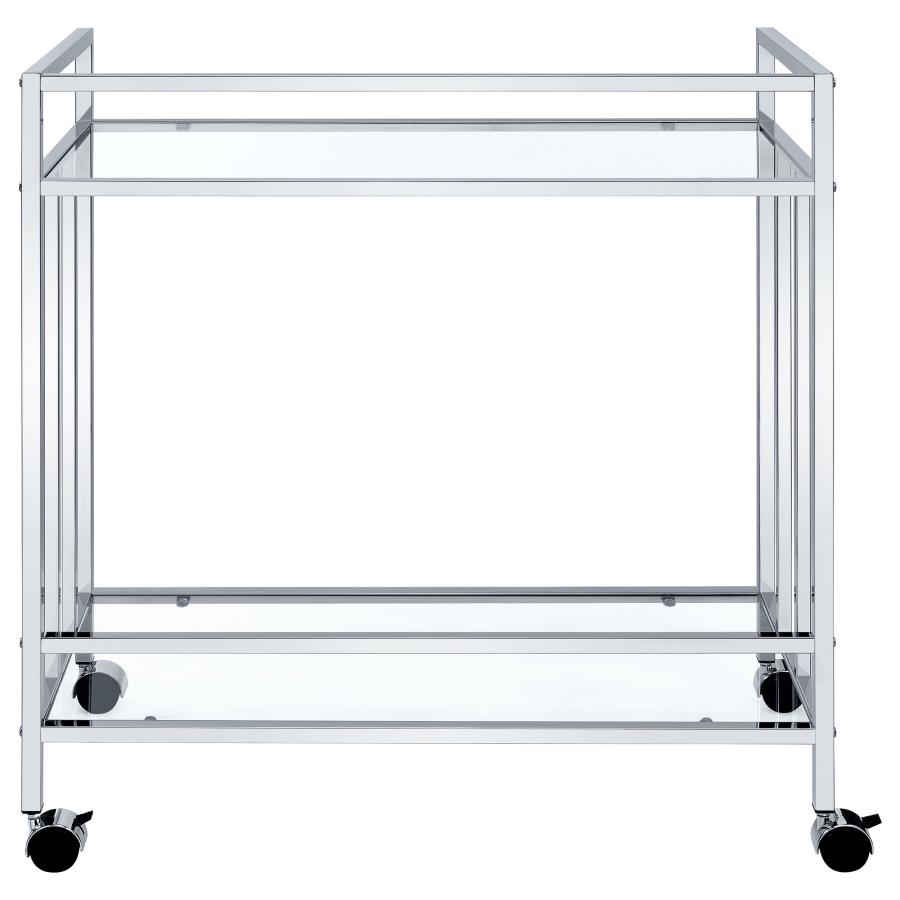 Cara 2-tier Rectangular Glass Shelf Metal Bar Cart Chrome view 6