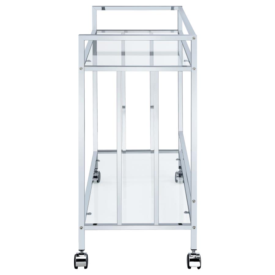 Cara 2-tier Rectangular Glass Shelf Metal Bar Cart Chrome view 3