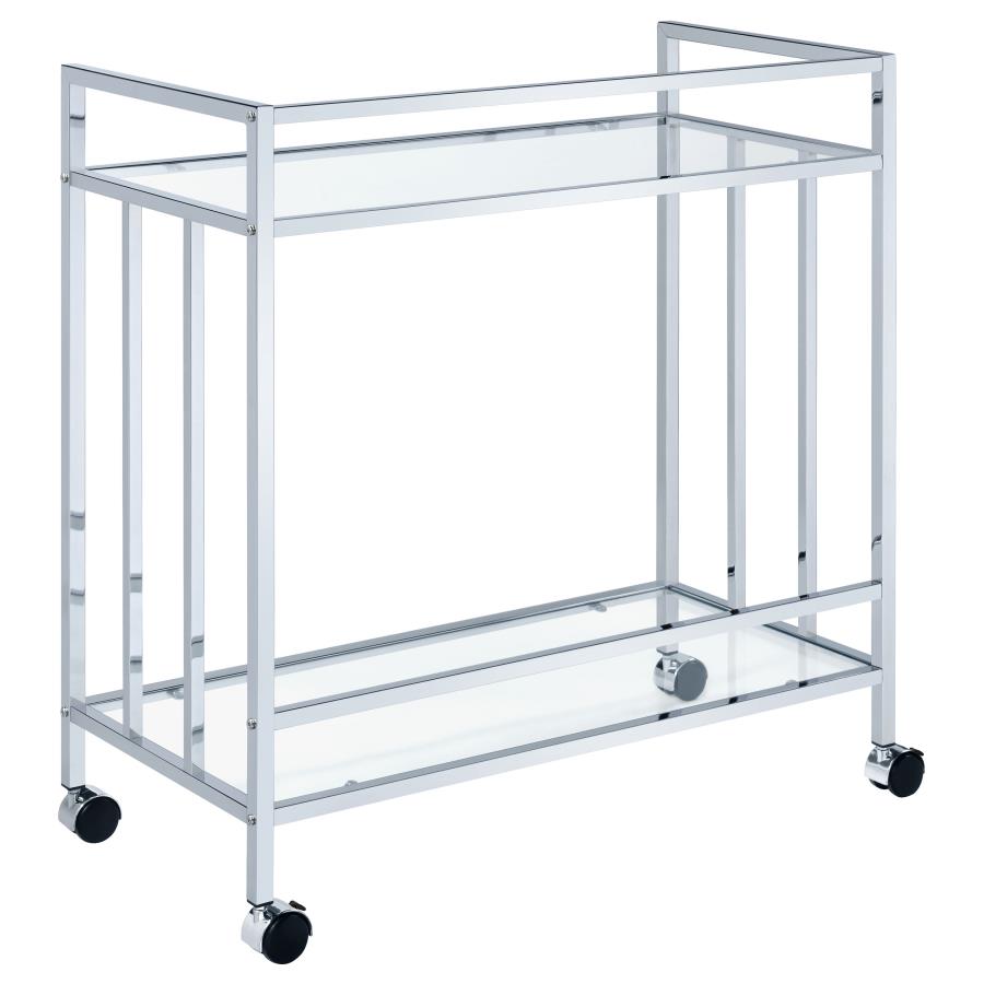 Cara 2-tier Rectangular Glass Shelf Metal Bar Cart Chrome view 4