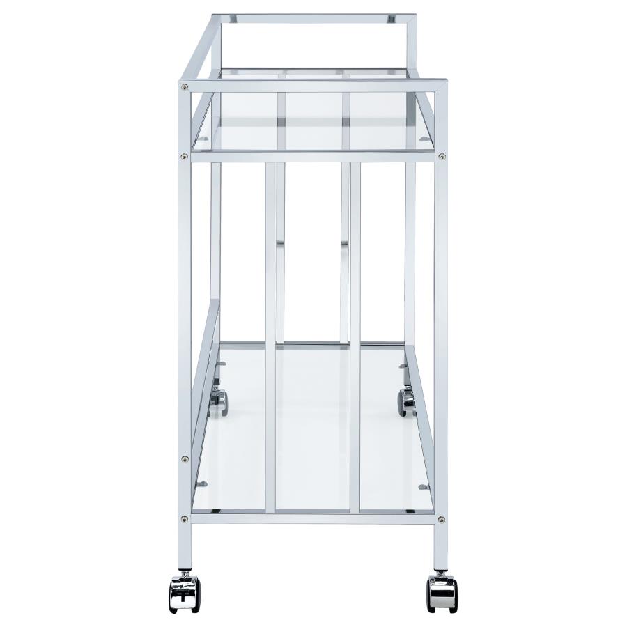 Cara 2-tier Rectangular Glass Shelf Metal Bar Cart Chrome view 6