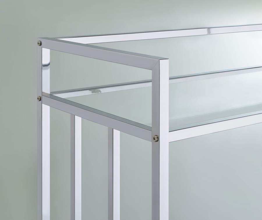 Cara 2-tier Rectangular Glass Shelf Metal Bar Cart Chrome view 7