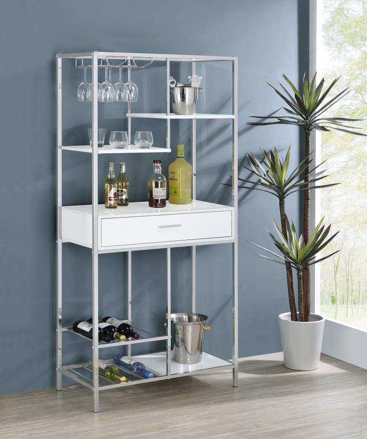 Figueroa 5-shelf LED Wine Storage Bar Cabinet White High Gloss view 2