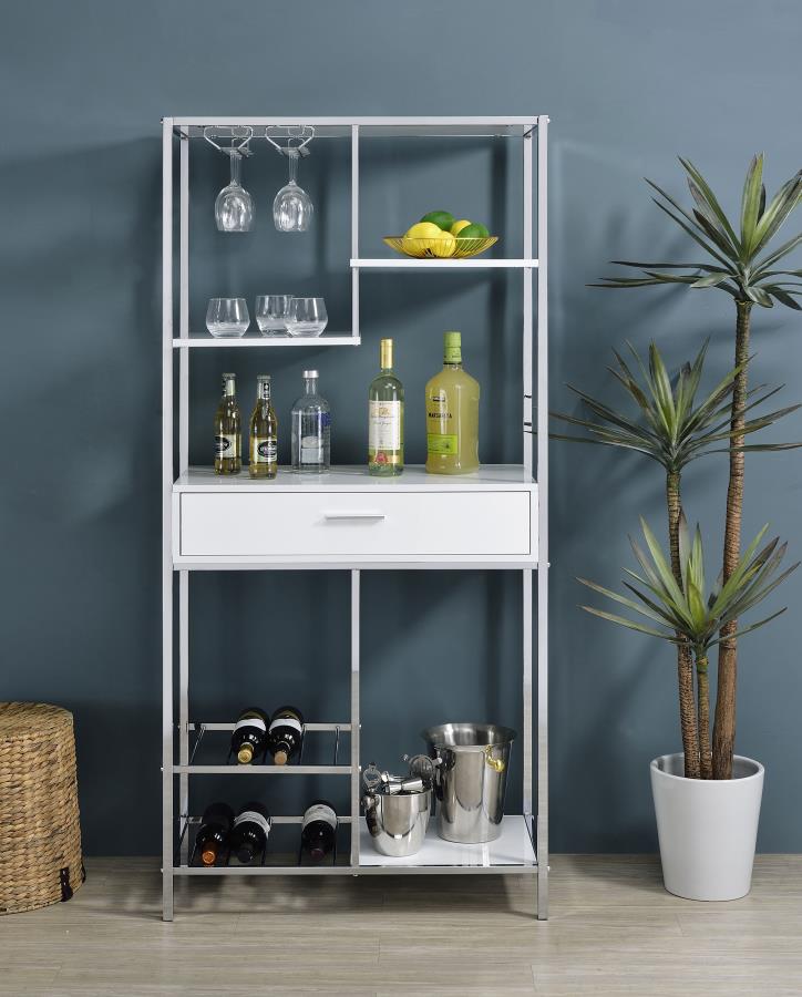 Figueroa 5-shelf LED Wine Storage Bar Cabinet White High Gloss view 3