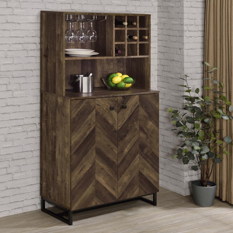 Mendoza 2-door Home Bar Cabinet Wine Storage Rustic Oak view 2