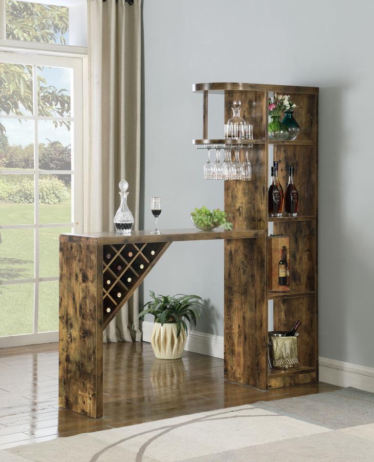 Belvedere 5-shelf Home Bar Table Wine Storage Rustic Nutmeg view 2