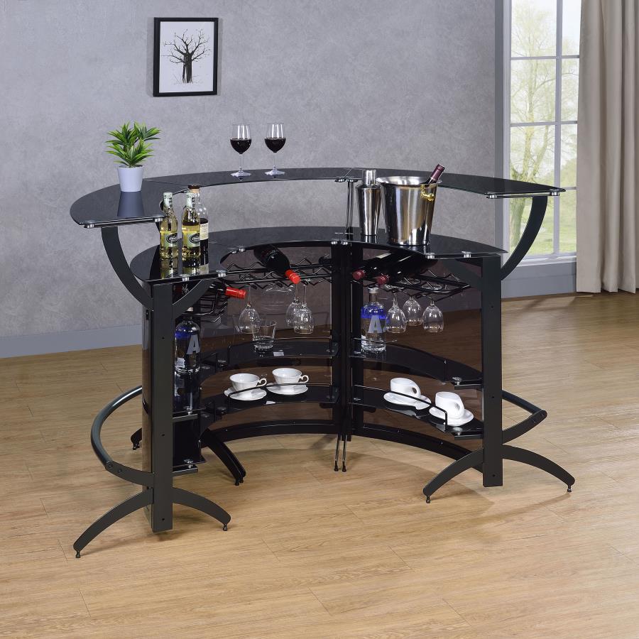 Dallas 3-piece Curved Freestanding Home Bar Cabinet Black view 3