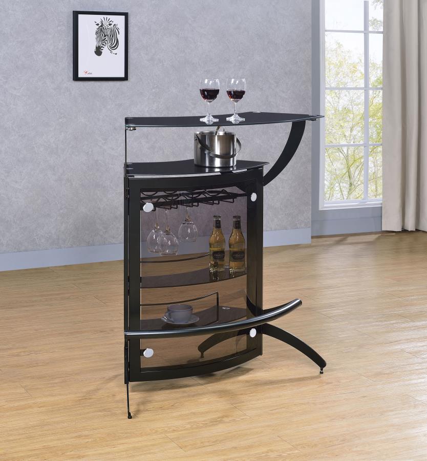 Dallas 2-shelf Curved Freestanding Home Bar Cabinet Black view 2