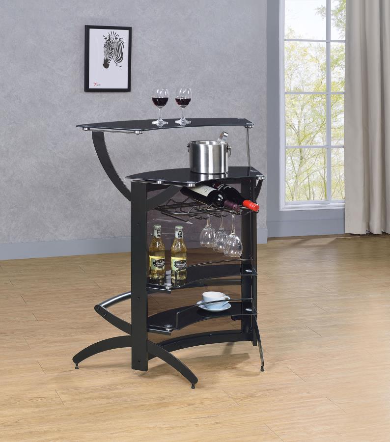 Dallas 2-shelf Curved Freestanding Home Bar Cabinet Black view 3