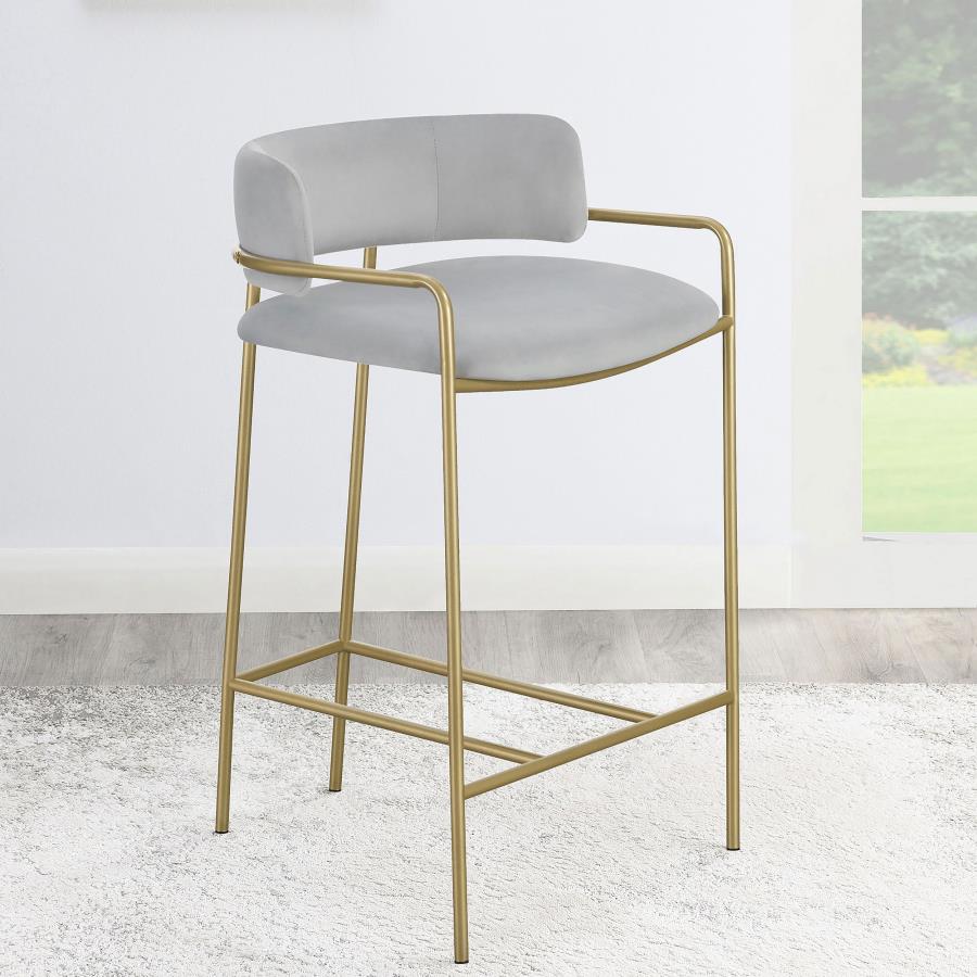 Comstock Upholstered Low Back Stool Grey and Gold view 2
