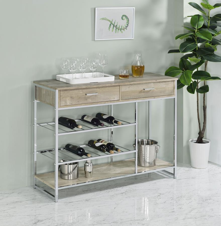Melrose 2-drawer Home Bar Storage with Wine Rack Grey view 2