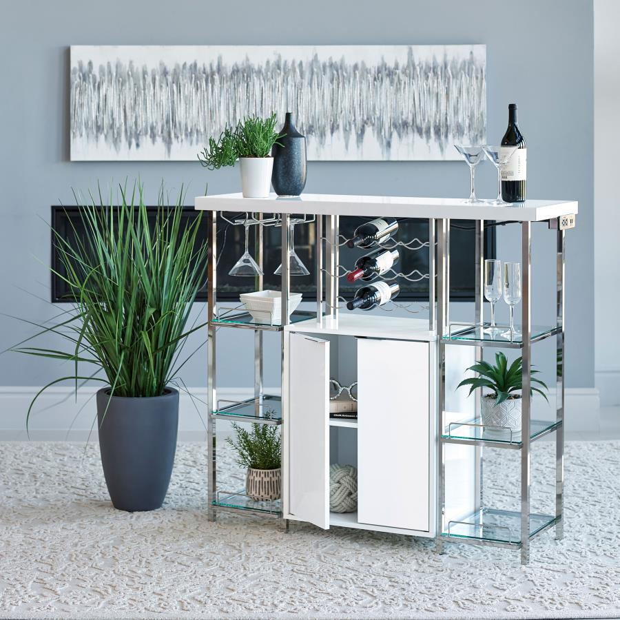Gallimore 2-door Bar Cabinet Wine Storage White High Gloss view 2