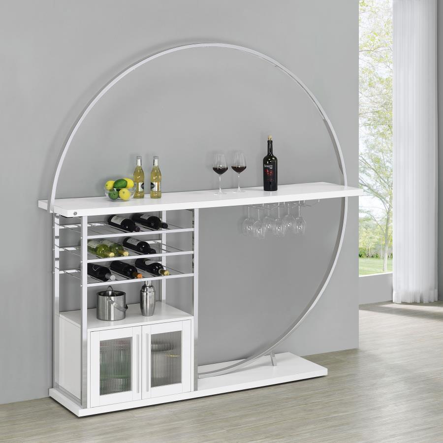 Risley 2-door Circular LED Wine Cabinet White High Gloss view 2