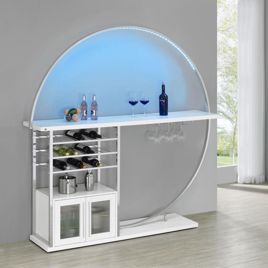 Risley 2-door Circular LED Wine Cabinet White High Gloss view 3