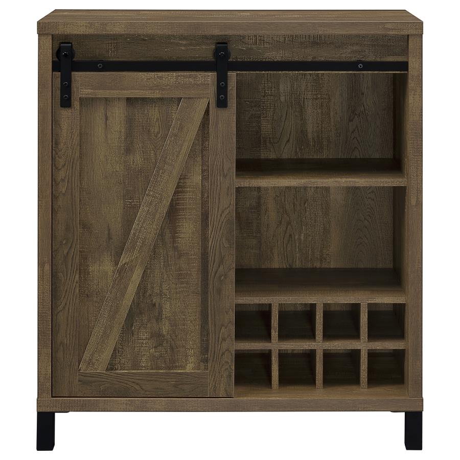 Arlington Sliding Door Home Bar Wine Cabinet Rustic Oak view 3