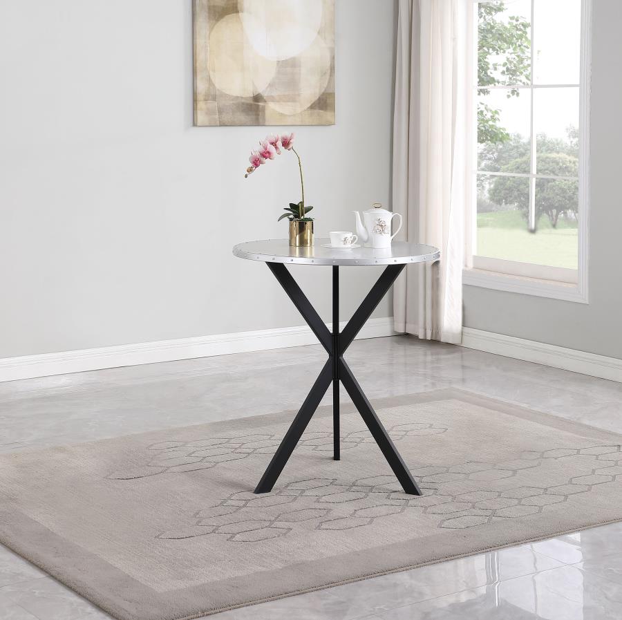 Kenzo Round 32-inch Galvanized Steel Bistro Bar Table Silver view 2