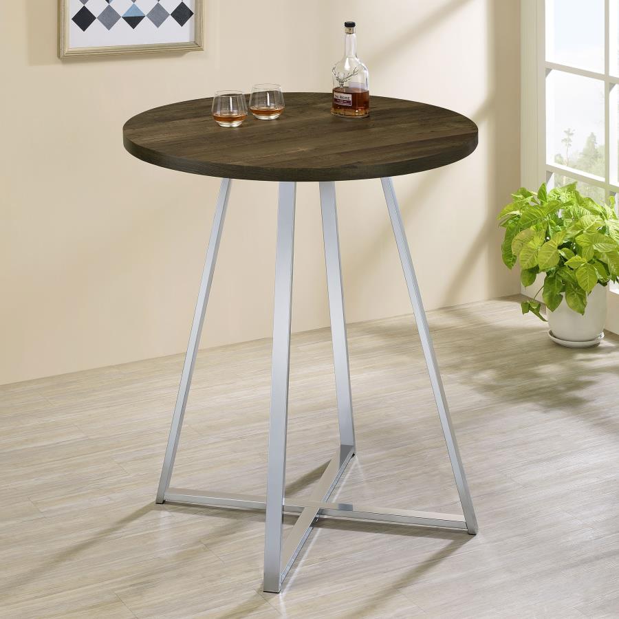 Burkhart Round 35-inch Pub Height Bistro Bar Table Brown Oak view 2