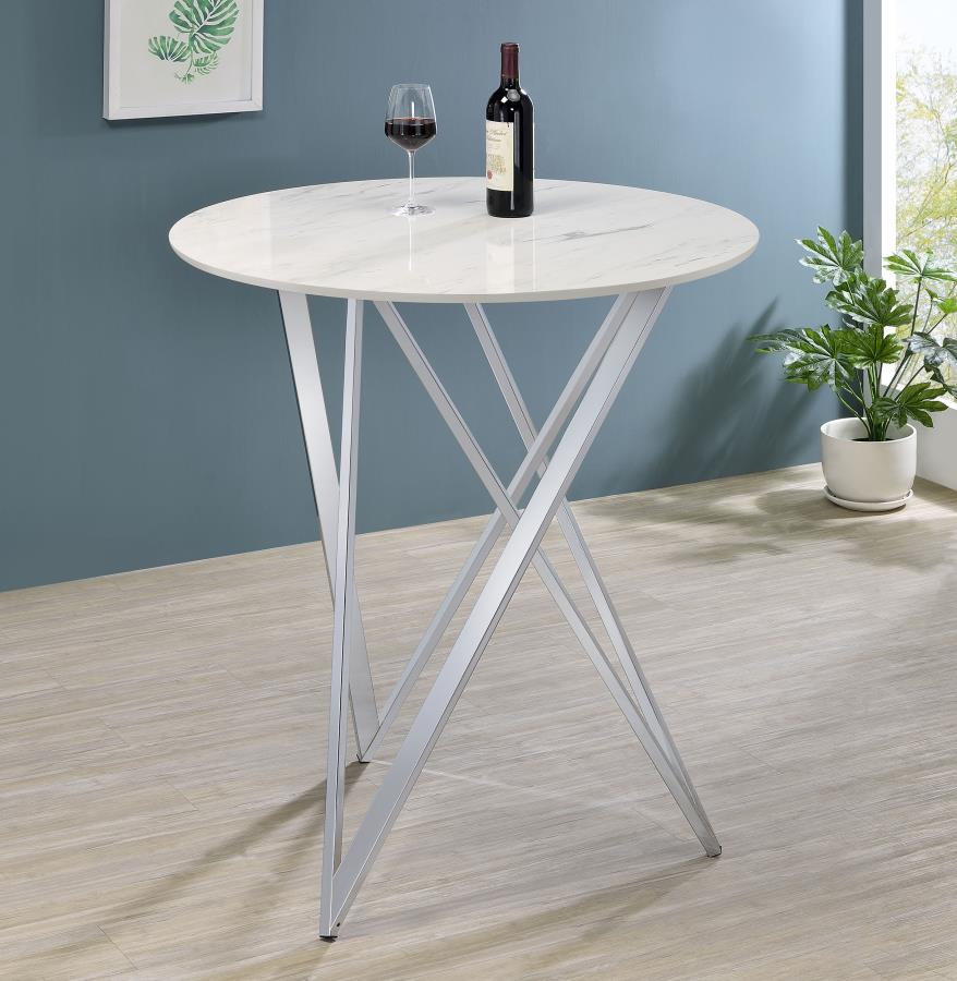 Bexter Round 35-inch Faux Marble Bistro Bar Table Chrome view 2
