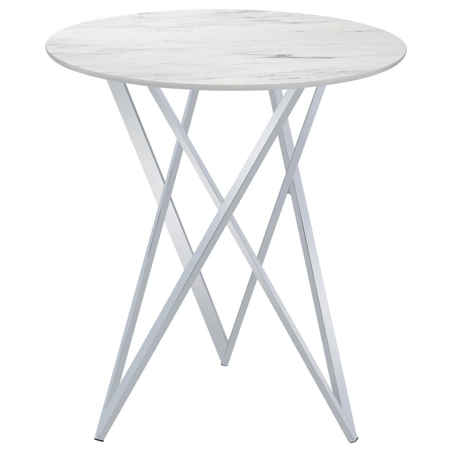 Bexter Round 35-inch Faux Marble Bistro Bar Table Chrome view 3