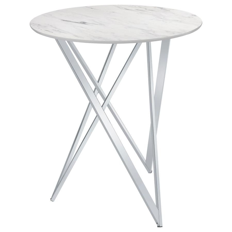 Bexter Round 35-inch Faux Marble Bistro Bar Table Chrome view 4